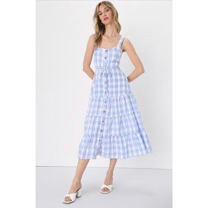 Lulus blue white plaid midi dress